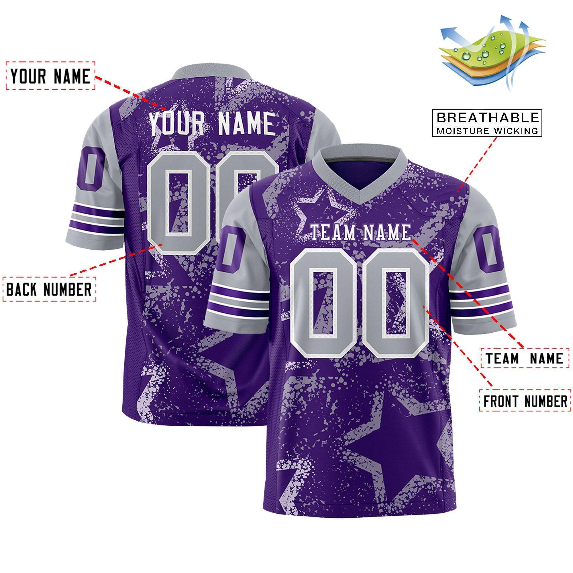 Individuell personalisiertes, authentisches Fußballtrikot mit Sternmuster-Design Individuell personalisiertes, authentisches Fußballtrikot mit Sternmuster-Design
