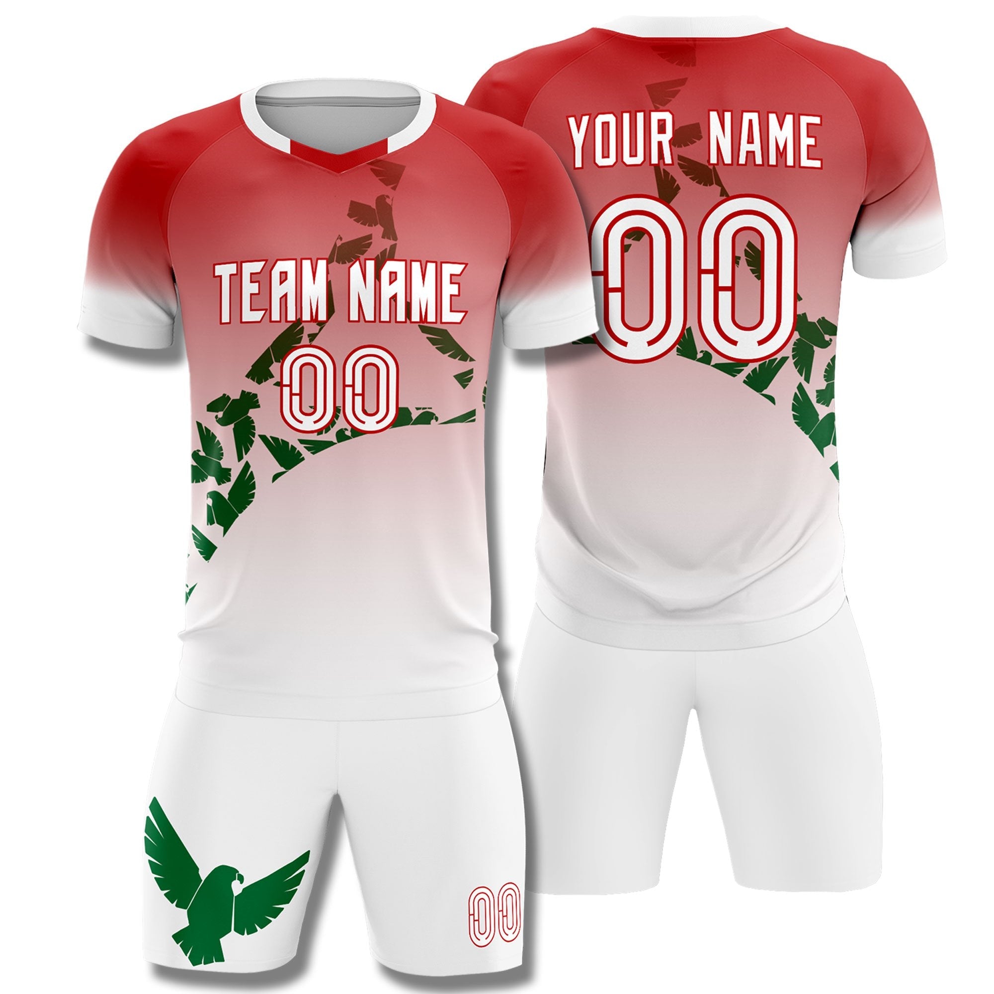 Maßgeschneidertes, von der Weltmeisterschaft inspiriertes, atmungsaktives, modisches Fußball-Sets-Trikot mit rotem Kelly Green-Mexiko-Adler und Farbverlauf
