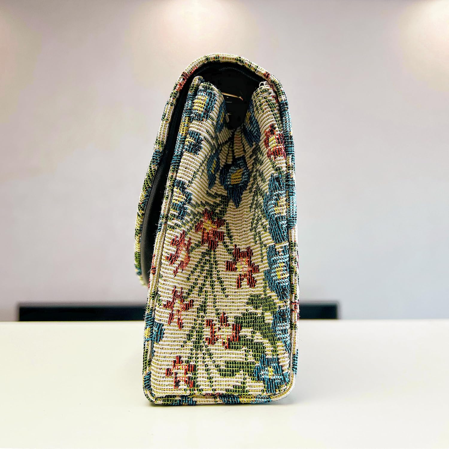 Women's Floral Tapestry Clutch with Gold Chain Strap