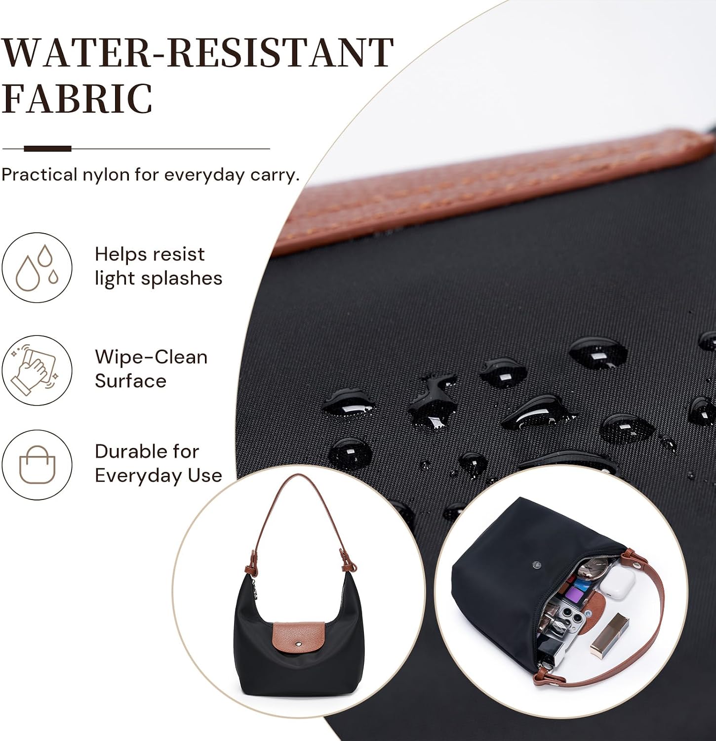 Women's Nylon Hobo Crossbody Bag with Leather Flap Women's Nylon Hobo Crossbody Bag with Leather Flap