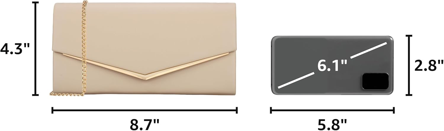 Women's Beige Envelope Clutch with Gold Trim and Chain