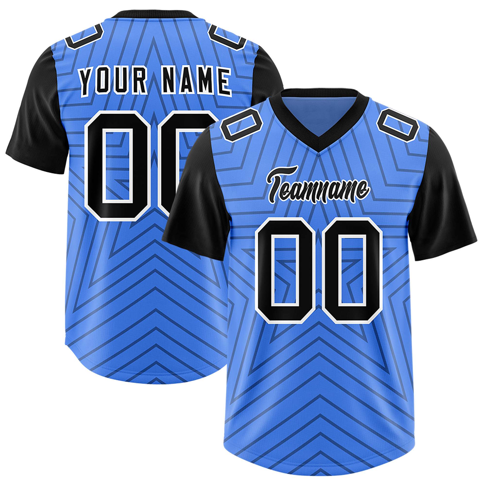 Individuell personalisiertes, authentisches Fußballtrikot mit Raglanärmeln und Sternenmuster