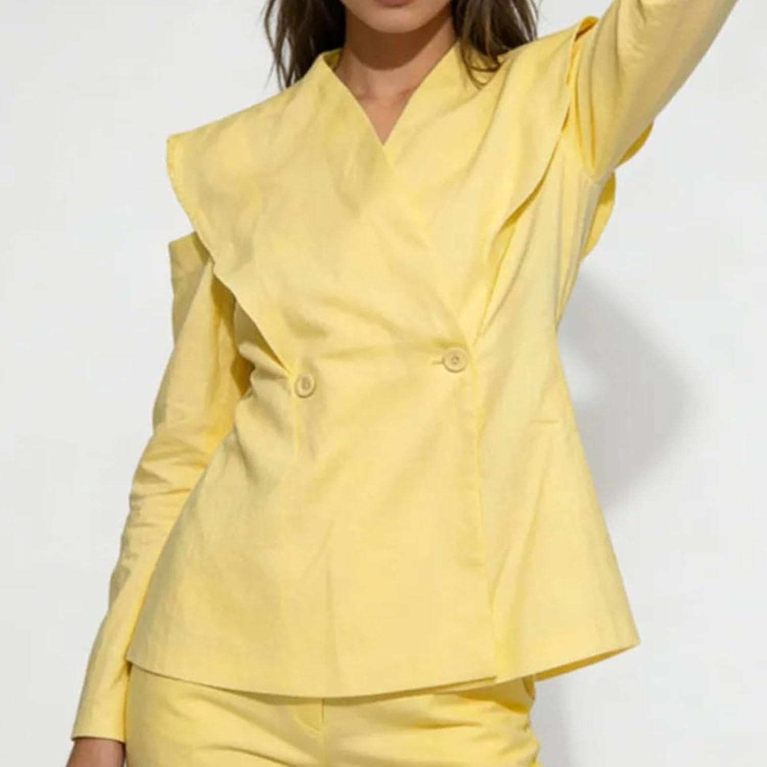 Women's Cold Shoulder Ruffle Collar Blazer Light Blue