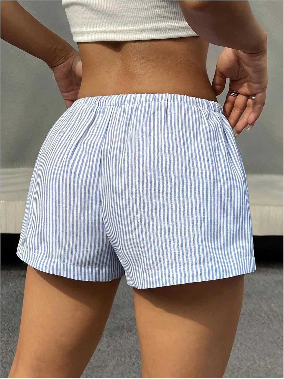 Women's Striped Print Drawstring Shorts Summer Mini Trendy Vacation