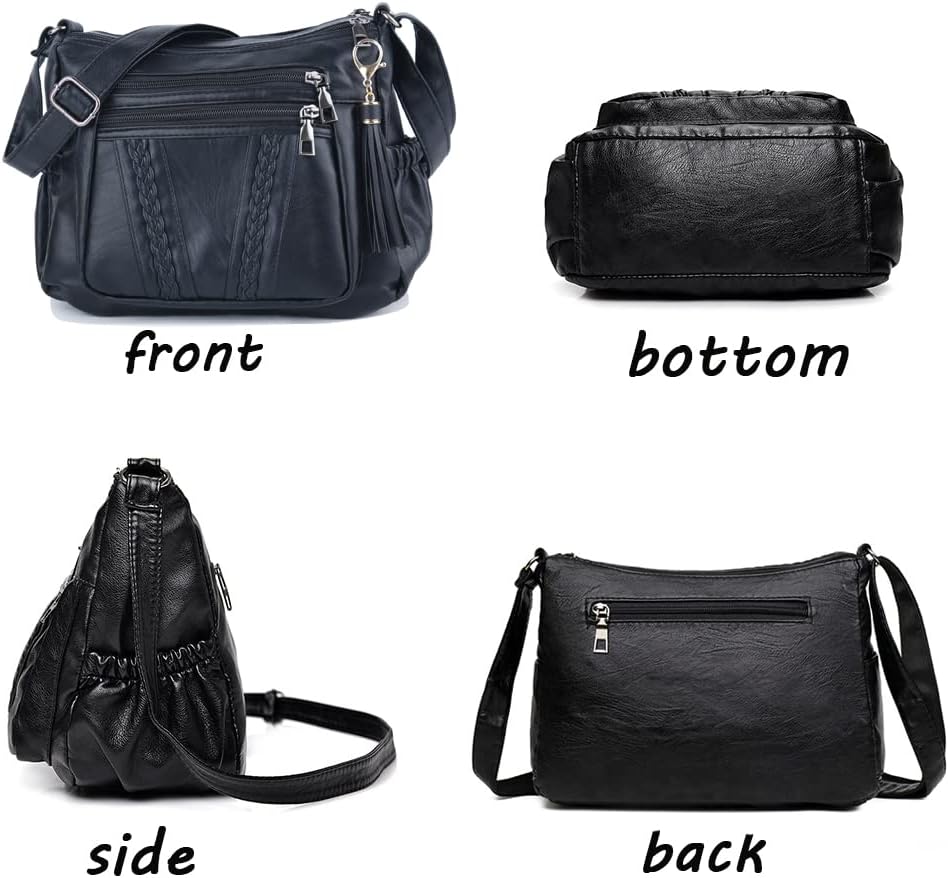 Women's Braided Weave Multi-Zip Shoulder Bag Black