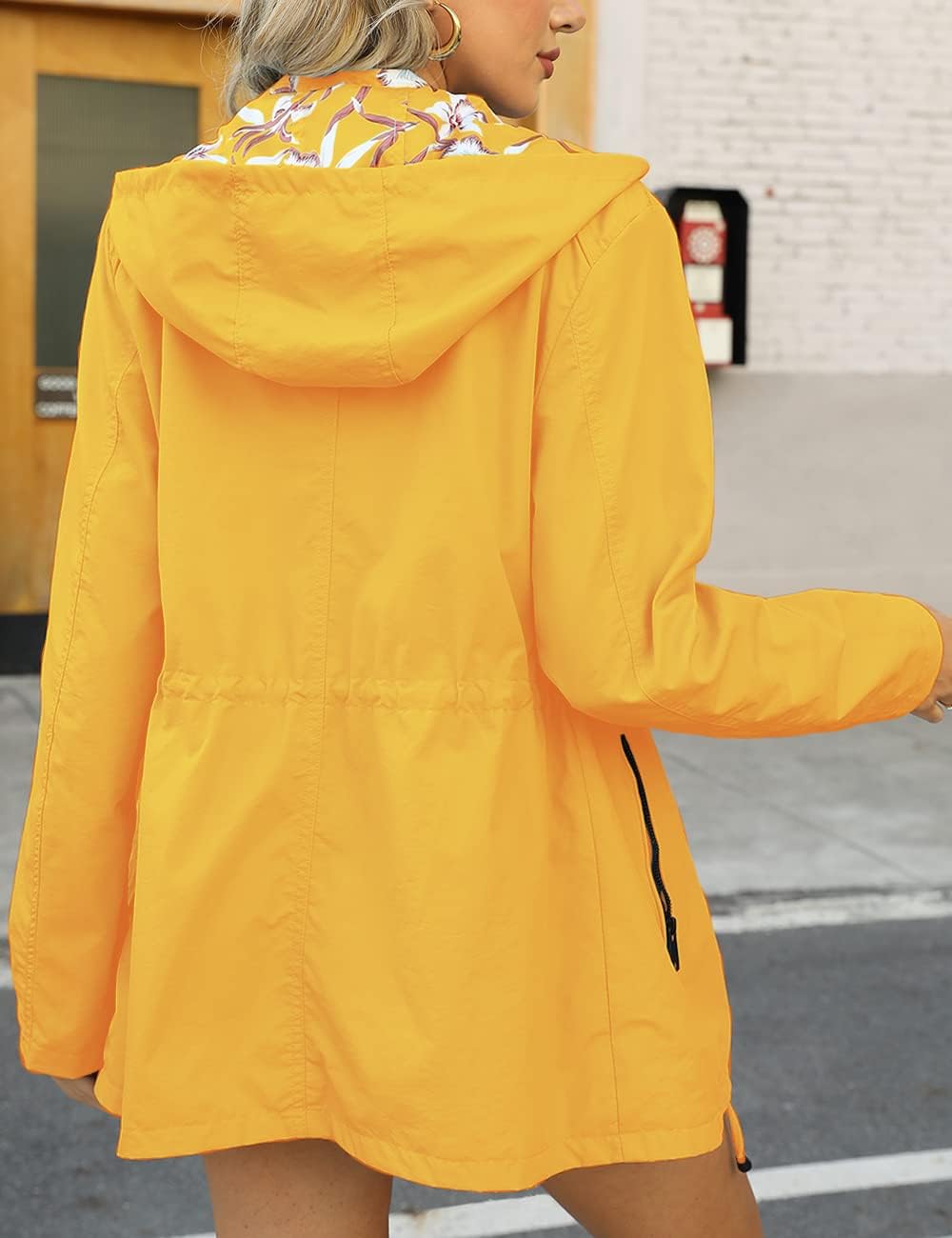 Women's Reversible Hooded Rain Jacket Floral Print Yellow