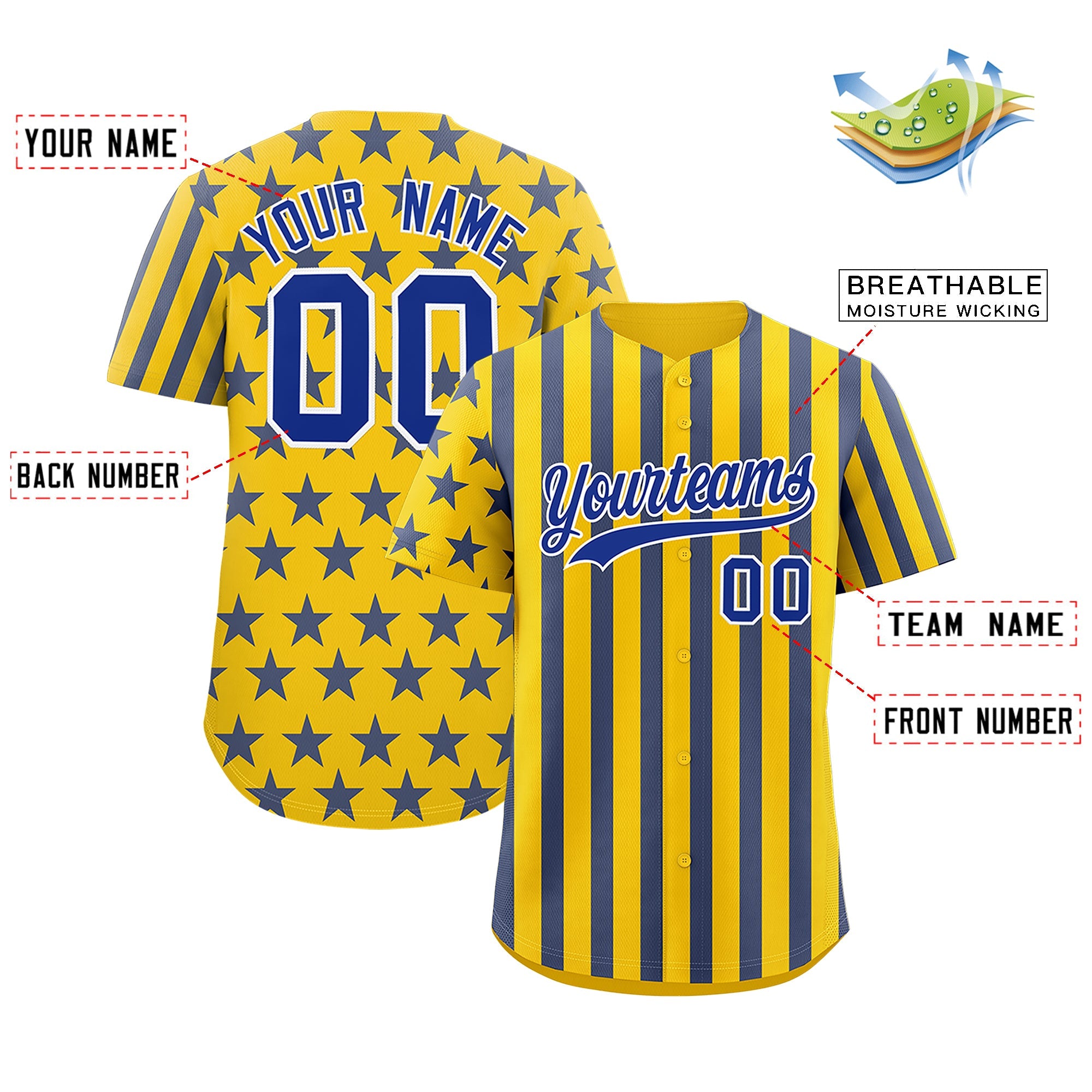 Benutzerdefiniertes Graffiti-Muster-Baseball-Trikot mit amerikanischer Flagge