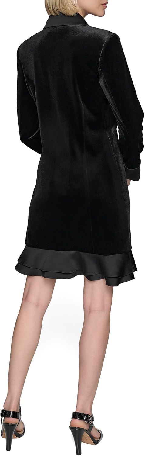Women's Double Breasted Velvet Blazer Mini Dress Black Women's Double Breasted Velvet Blazer Mini Dress Black