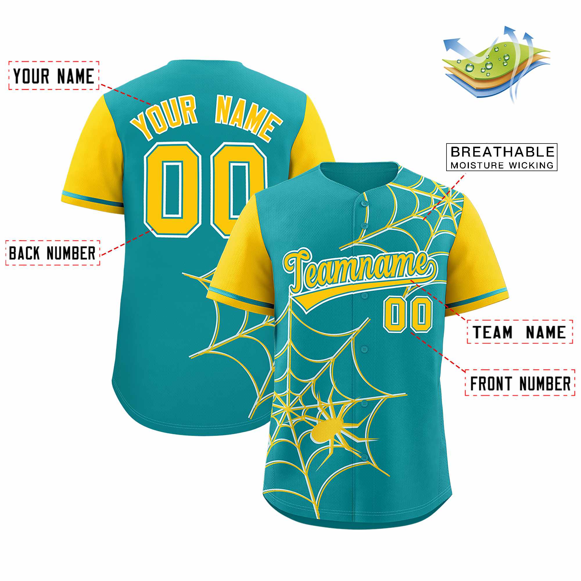 Benutzerdefiniertes Spinnennetz-Muster, Raglanärmel, authentisches Baseball-Trikot