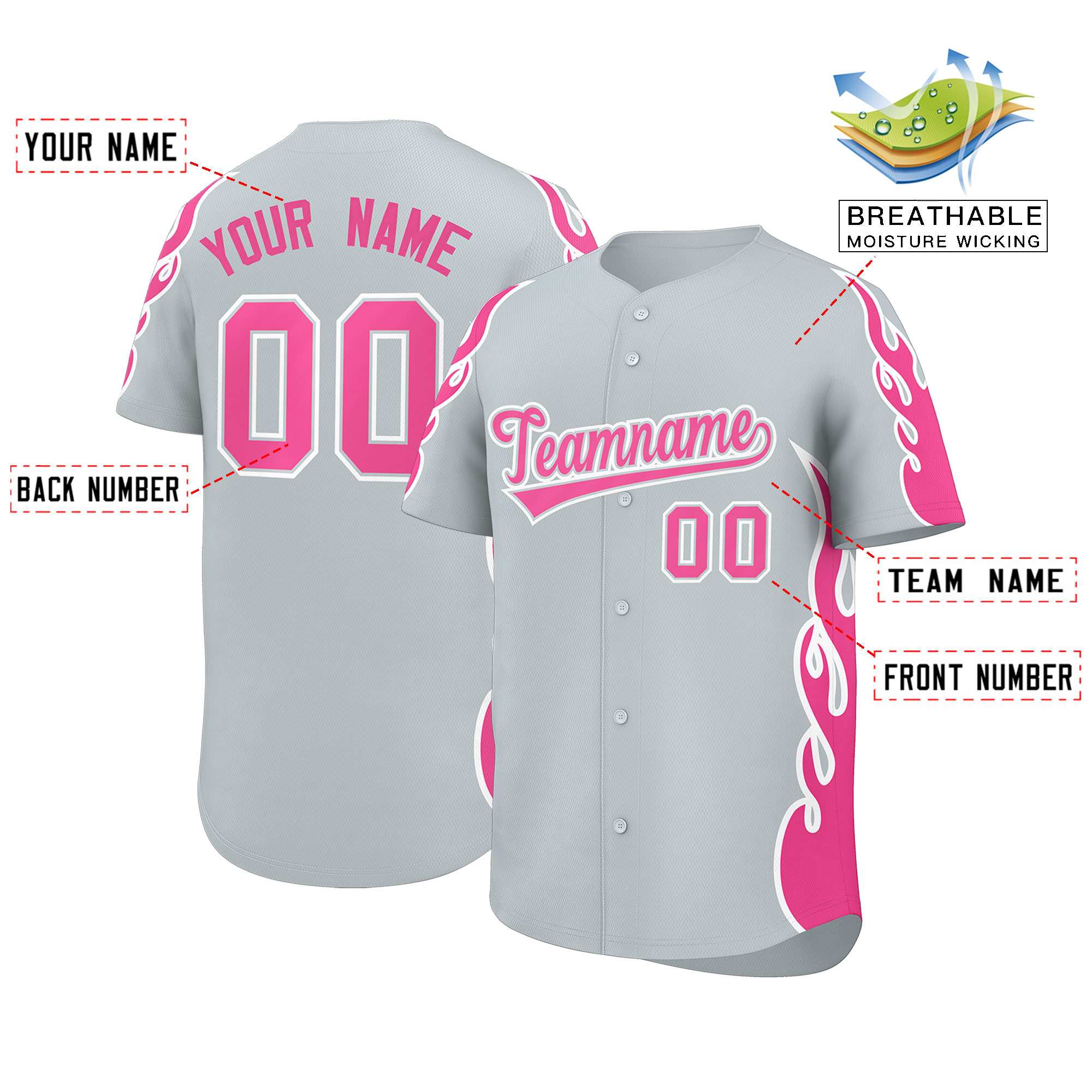 Benutzerdefiniertes Baseball-Trikot mit Seitenflammen-Umrissmuster für Sportuniformen