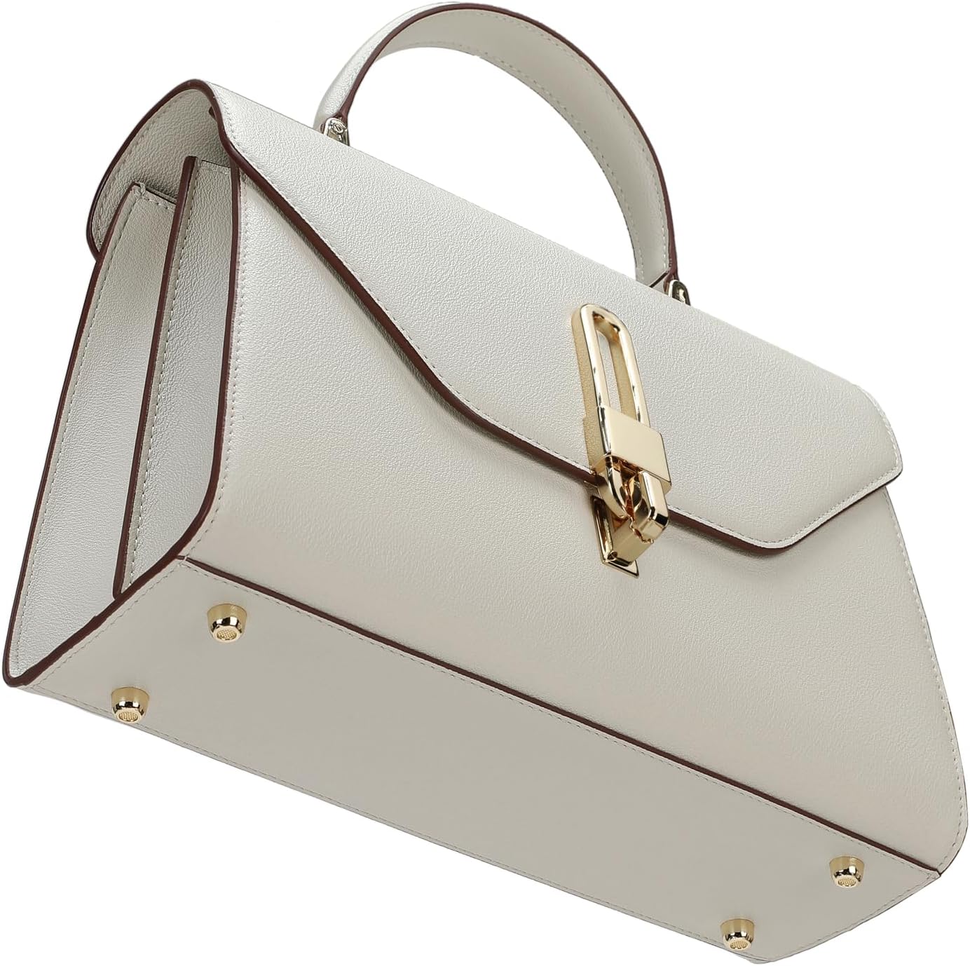 Women's Structured Vegan Leather Top-Handle Satchel, White Women's Structured Vegan Leather Top-Handle Satchel, White