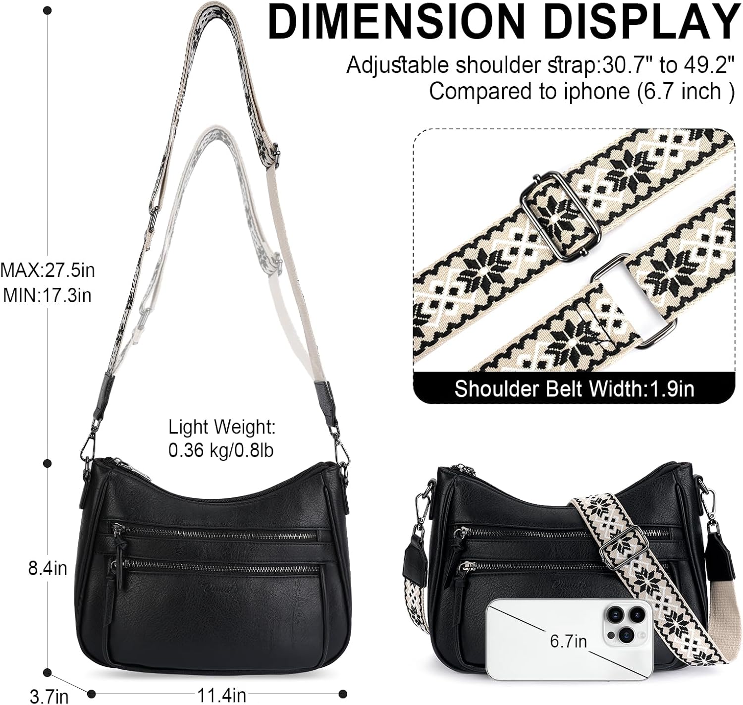 Women's PU Leather Multi-Pocket Hobo Crossbody Bag