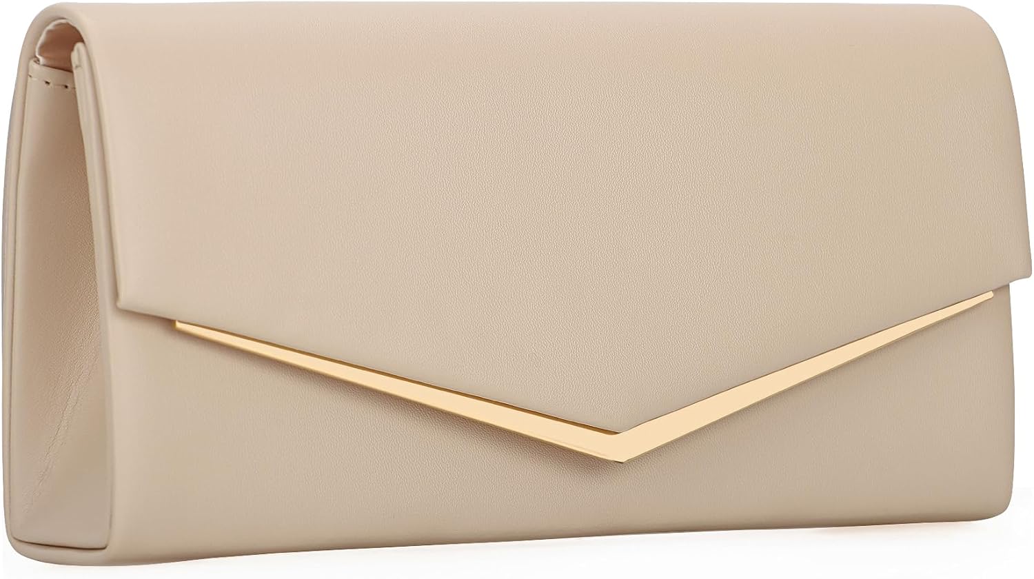 Women's Beige Envelope Clutch with Gold Trim and Chain