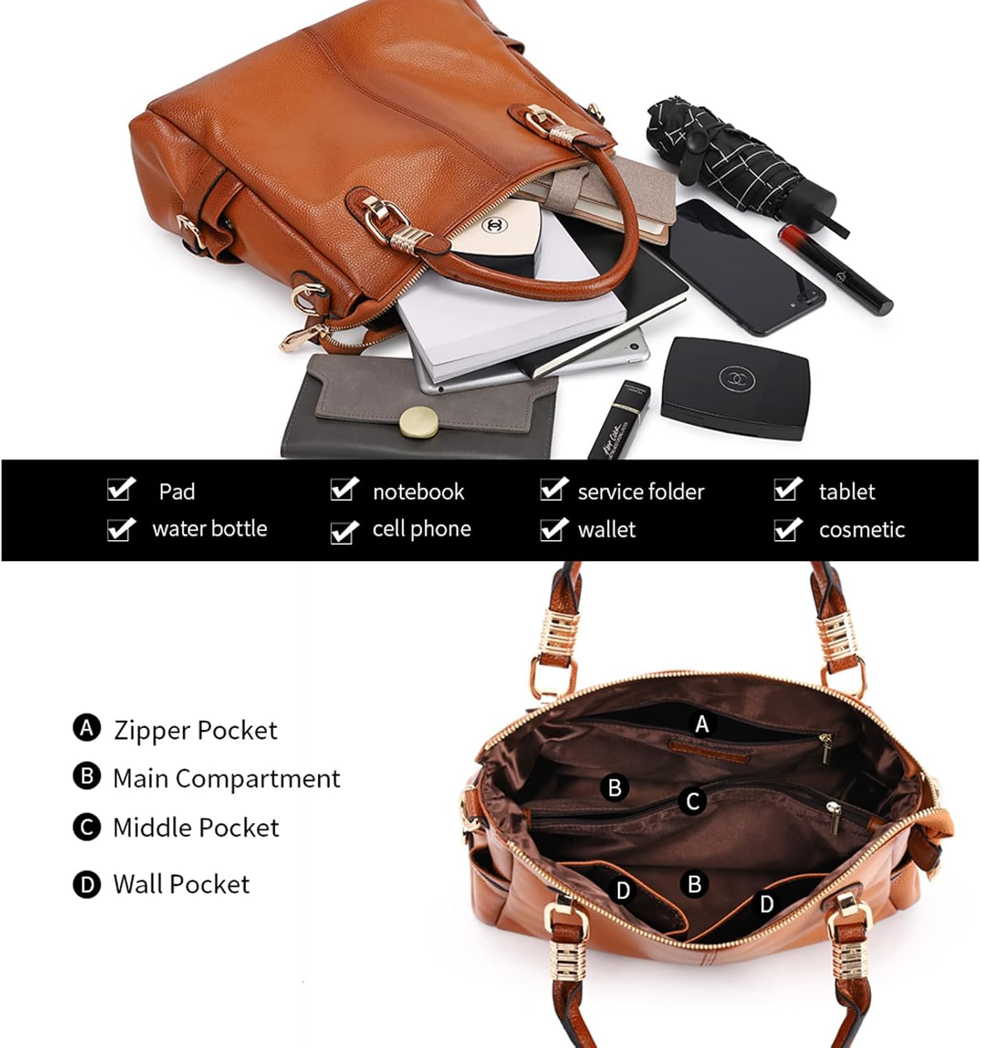 Women's PU Leather Tote Bag Brown Quilted