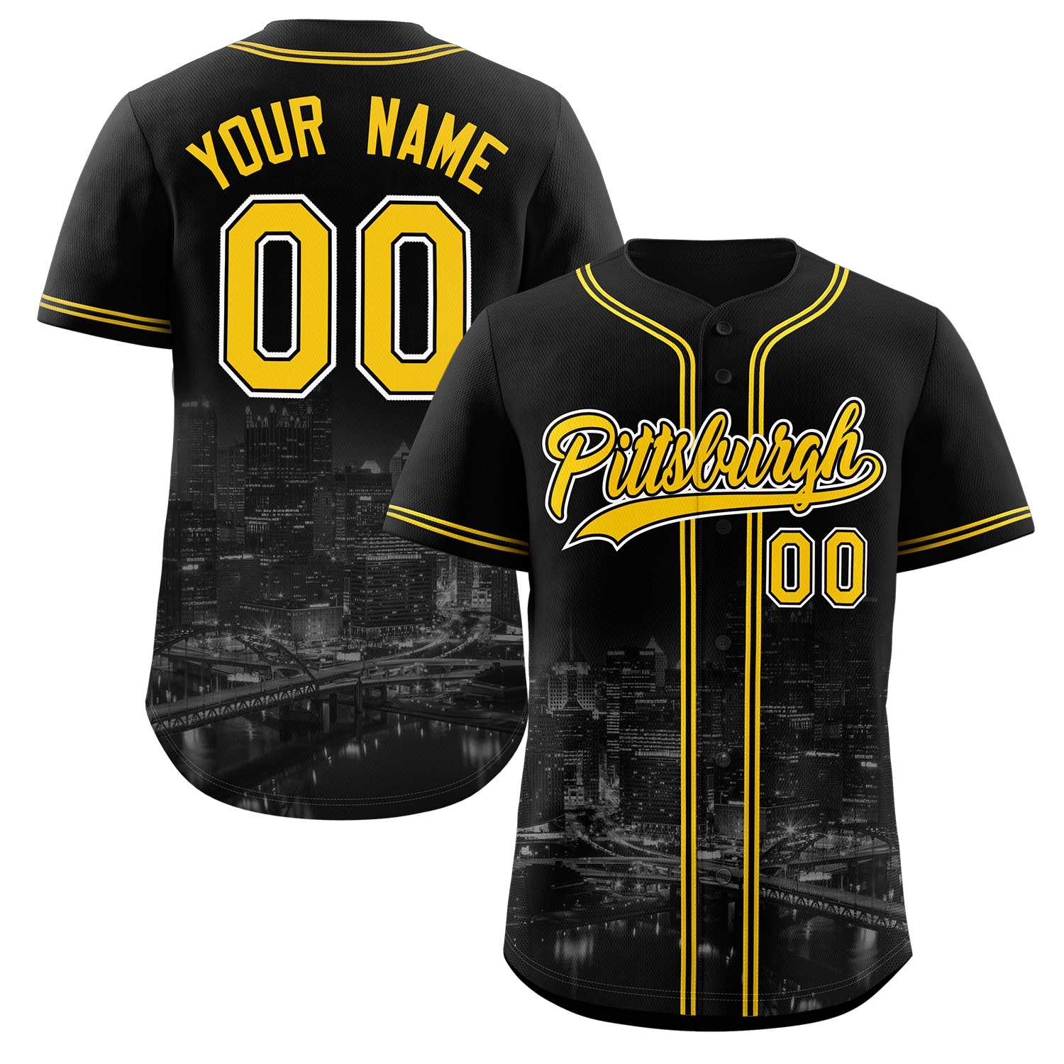 Benutzerdefiniertes Pittsburgh City Skyline Baseball-Trikot Benutzerdefiniertes Pittsburgh City Skyline Baseball-Trikot