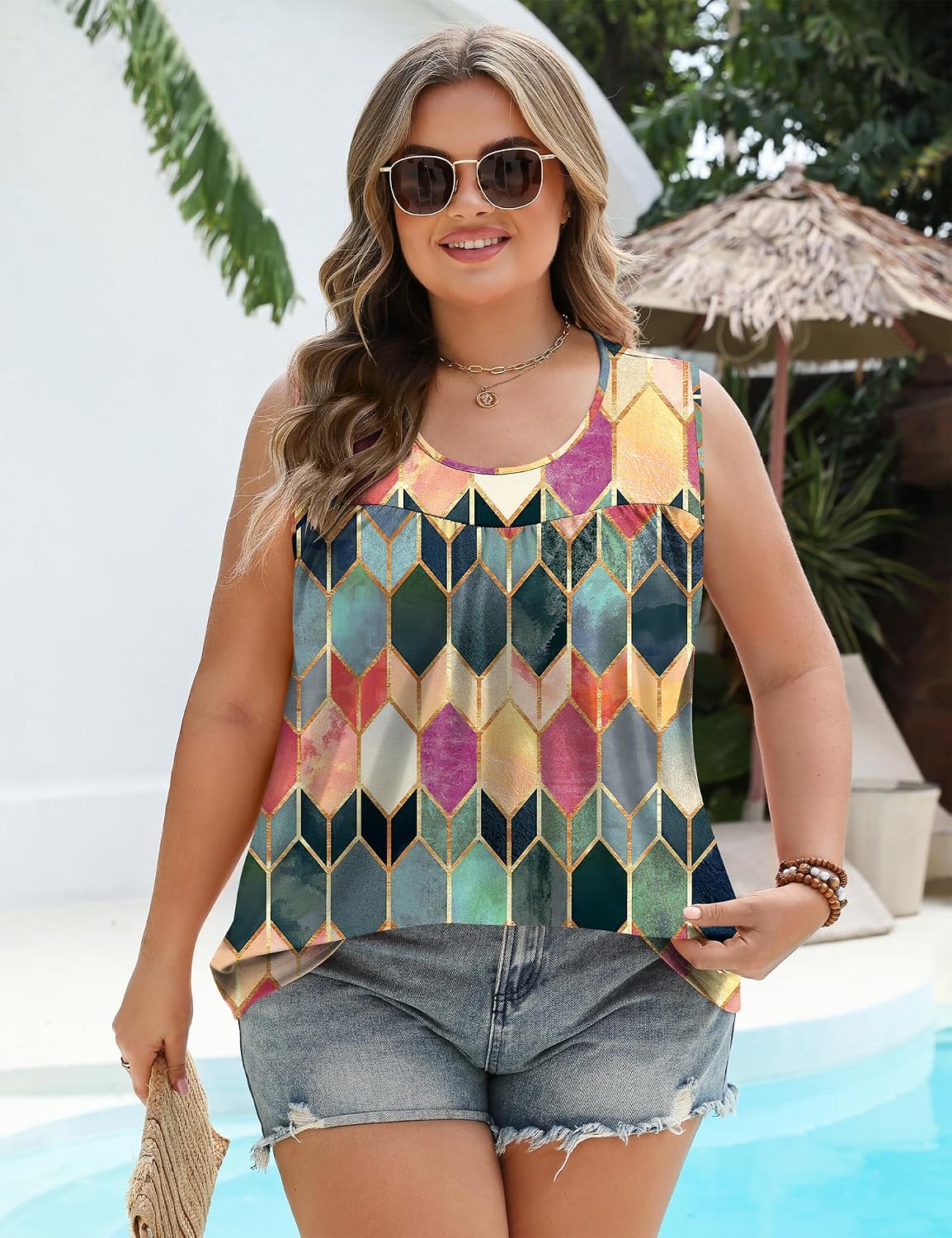 Womens Plus Size Tank Top Summer Tops Sleeveless Fit Blouses Basic T Shirts Crewneck Tunic Tees