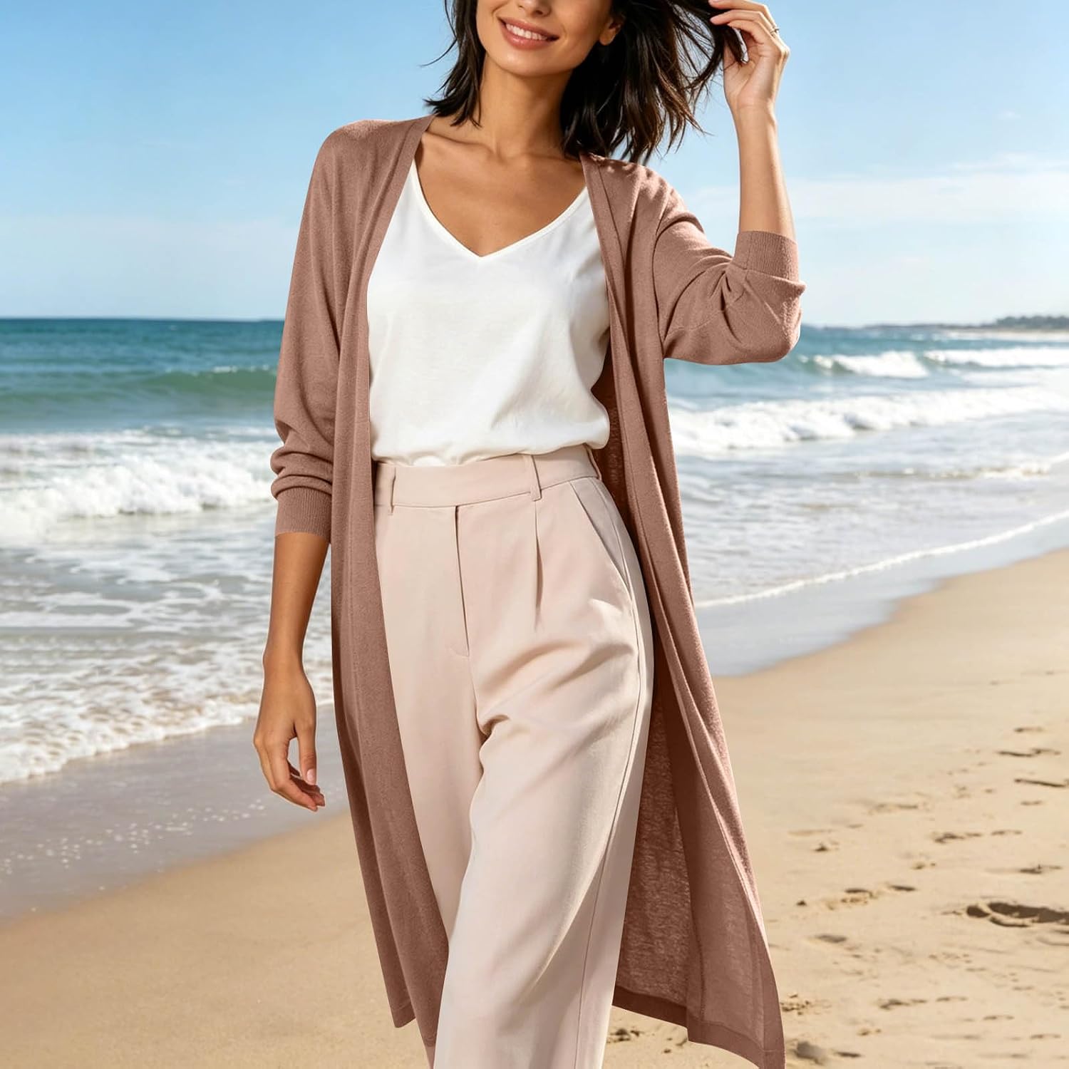 Women's Long Sleeve Open Front Drape Sweater Cardigan Coat Maxi Duster Solid Lightweight Comfortable Outerwear