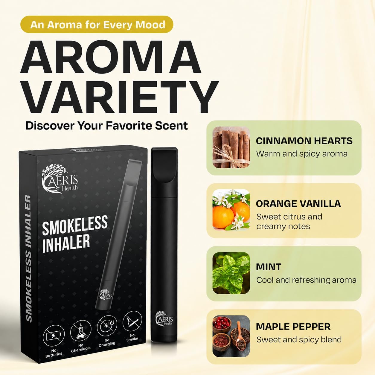 Portable Aroma Inhaler, 12 Plant-Based Cores, 4 Scents