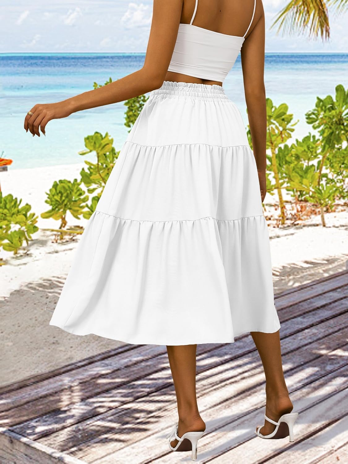 Womens Boho Midi Skirts A-Line Tiered Flared Ruffle Casual Flowy Skirt Beach Vacation Wear Dress Womens Boho Midi Skirts A-Line Tiered Flared Ruffle Casual Flowy Skirt Beach Vacation Wear Dress