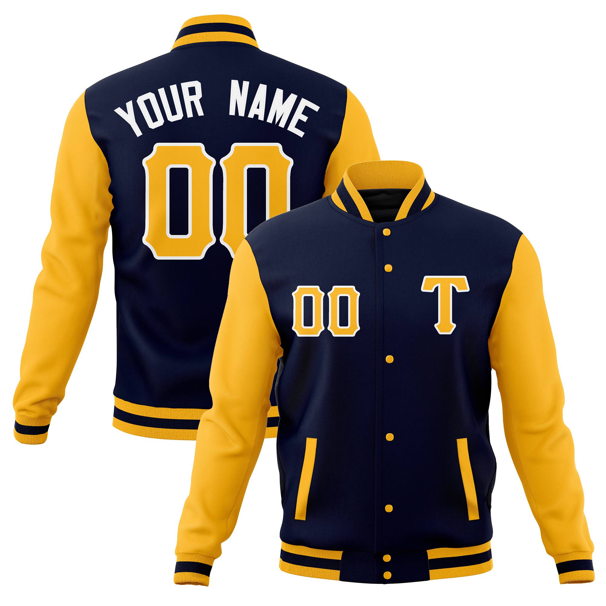 Benutzerdefinierte Herren-Casual-Baseballmäntel, Varsity-Letterman-Jacken mit durchgehendem Druckknopfverschluss