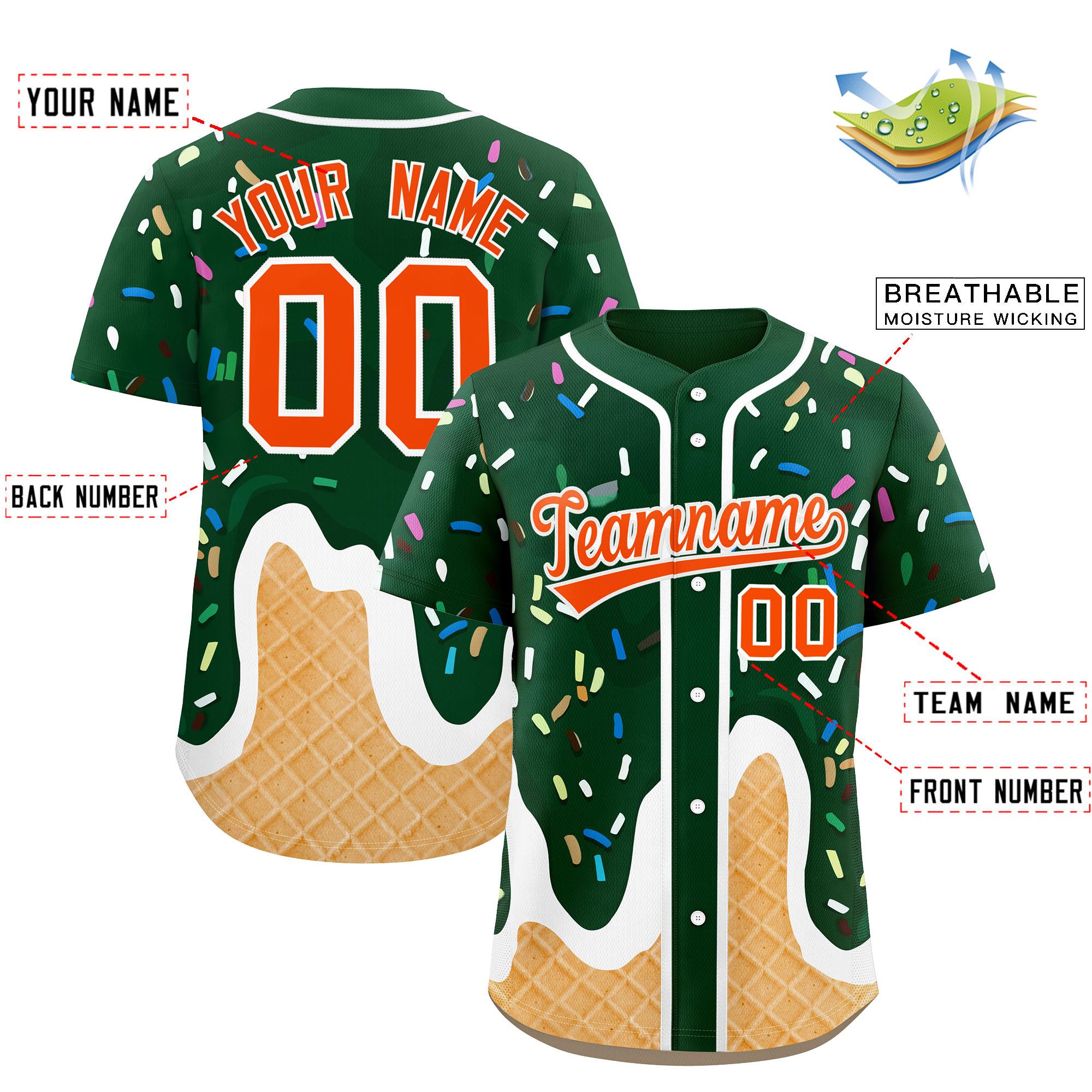 Benutzerdefiniertes Eistüte-Graffiti-Muster, modisches, authentisches Baseball-Trikot Benutzerdefiniertes Eistüte-Graffiti-Muster, modisches, authentisches Baseball-Trikot