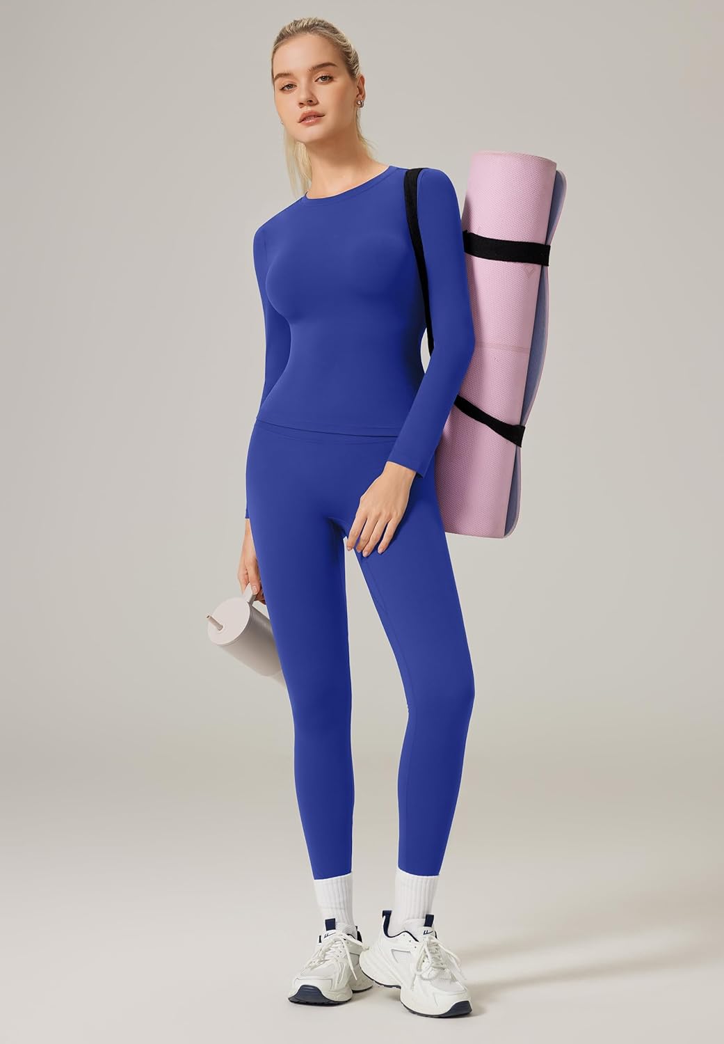 Slim Fit Workout Sets for Women 2 Piece Hidden Scrunch Leggings Long Sleeve Yoga Tops Matching Set Gym Outfits