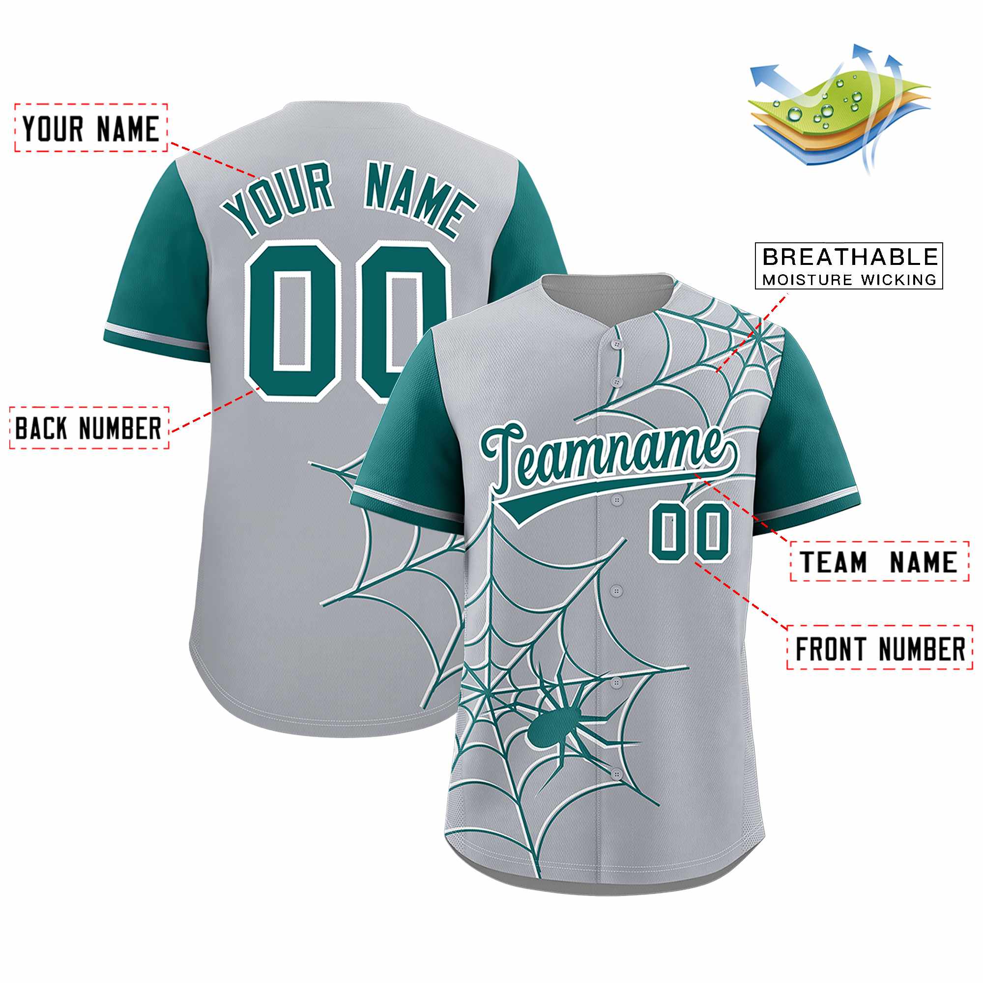 Benutzerdefiniertes Spinnennetz-Muster, Raglanärmel, authentisches Baseball-Trikot