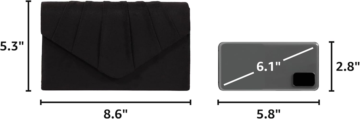 Women's Black Suede Clutch Purse with Detachable Chain