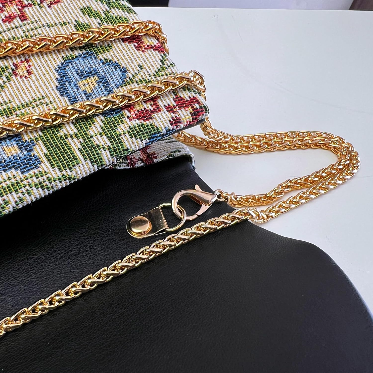 Women's Floral Tapestry Clutch with Gold Chain Strap