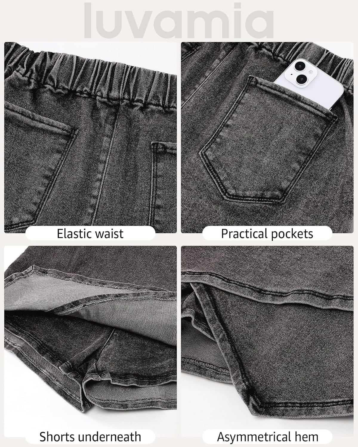 Jean Skorts for Woman High Waisted Pull On Stretchy Denim Wrap Skirt with Shorts Asymmetrical Skort