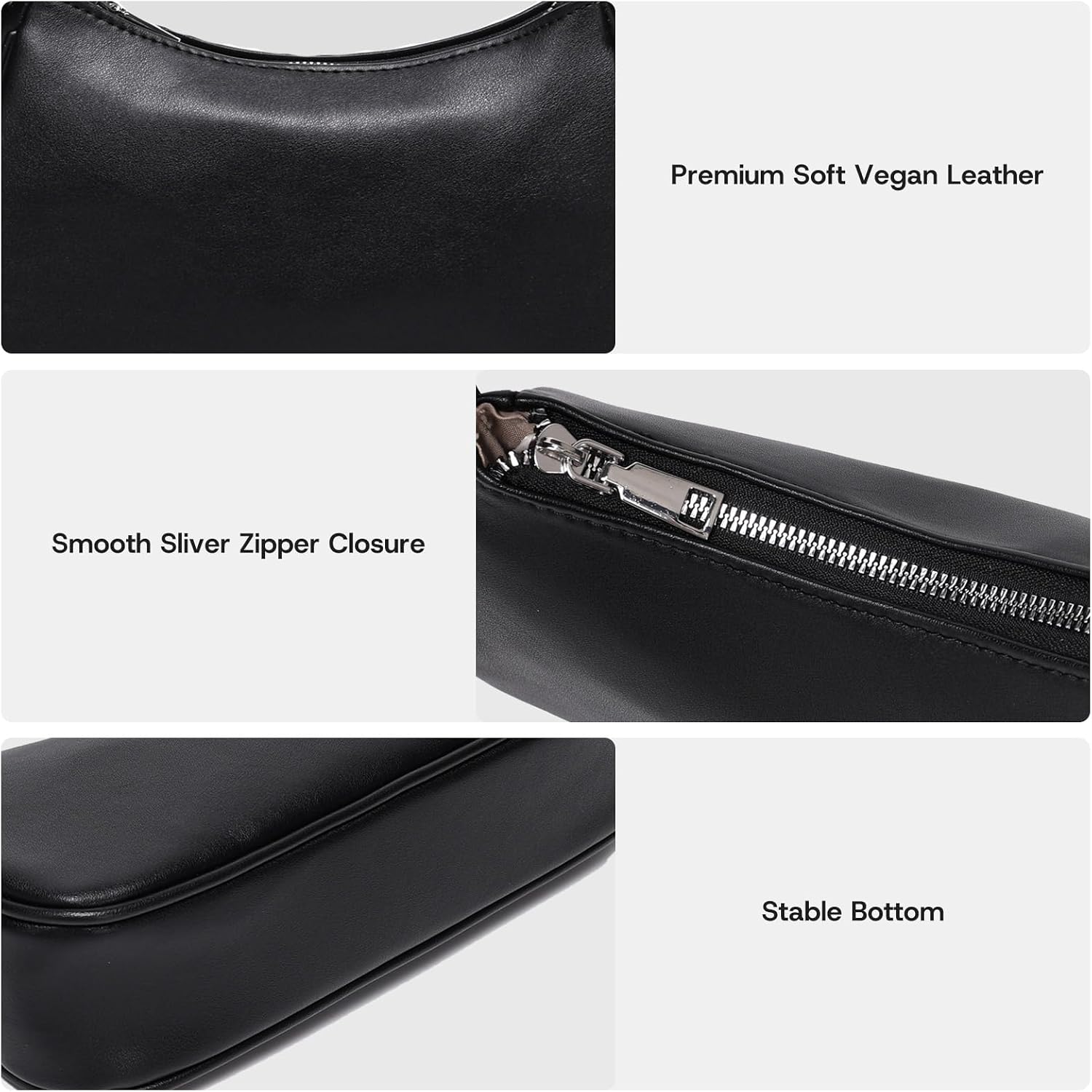 Women's Black Vegan Leather Crescent Shoulder Bag
