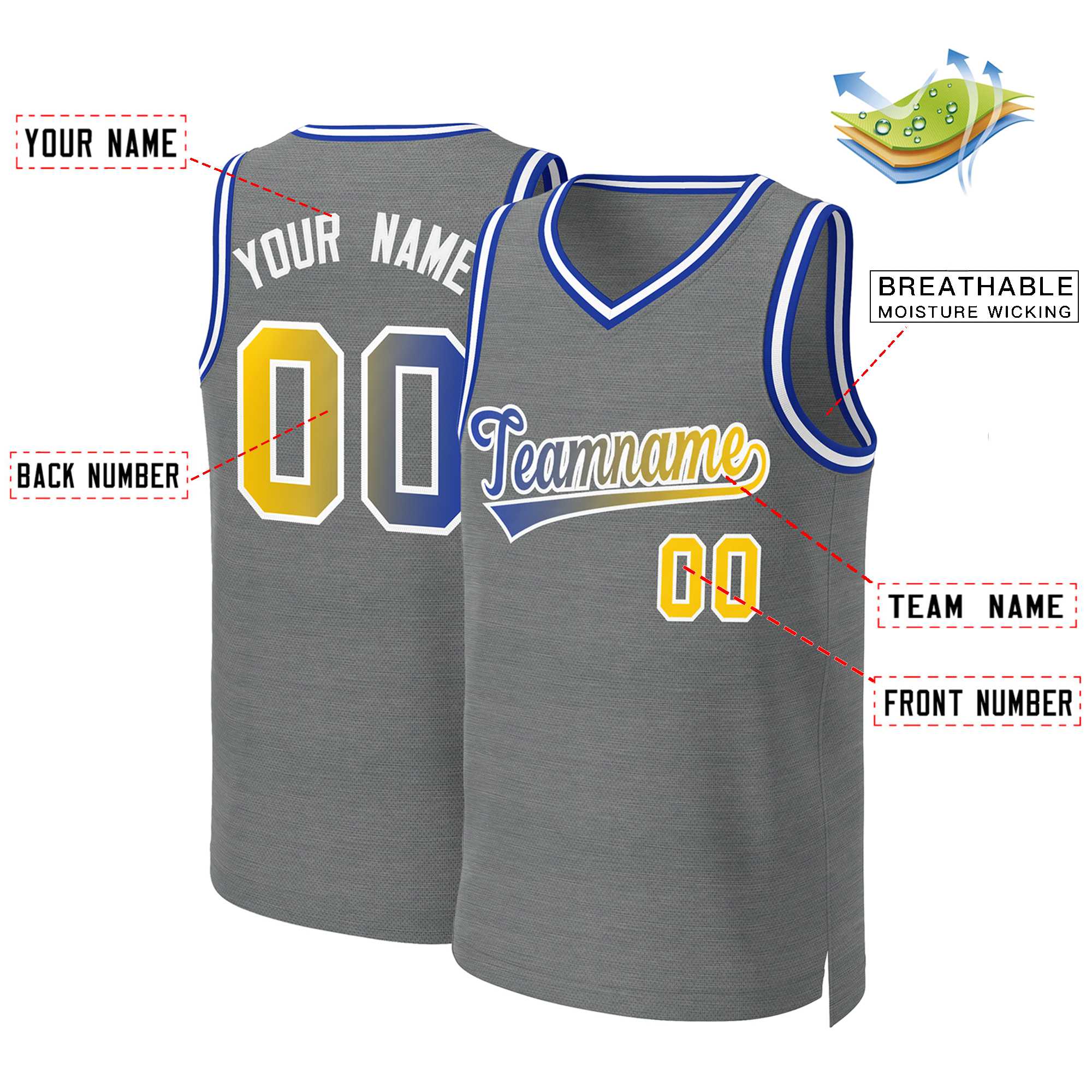 Benutzerdefiniertes Basketballtrikot mit klassischem Farbverlauf und modischen Oberteilen