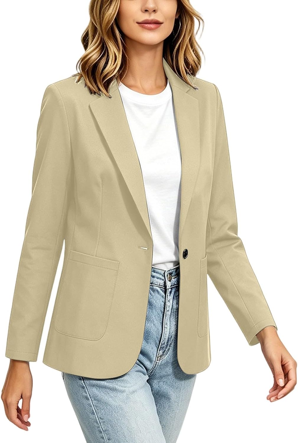 Women's Long Sleeve Blazers Lightweight Fit Jackets with Padded Shoulder for Business