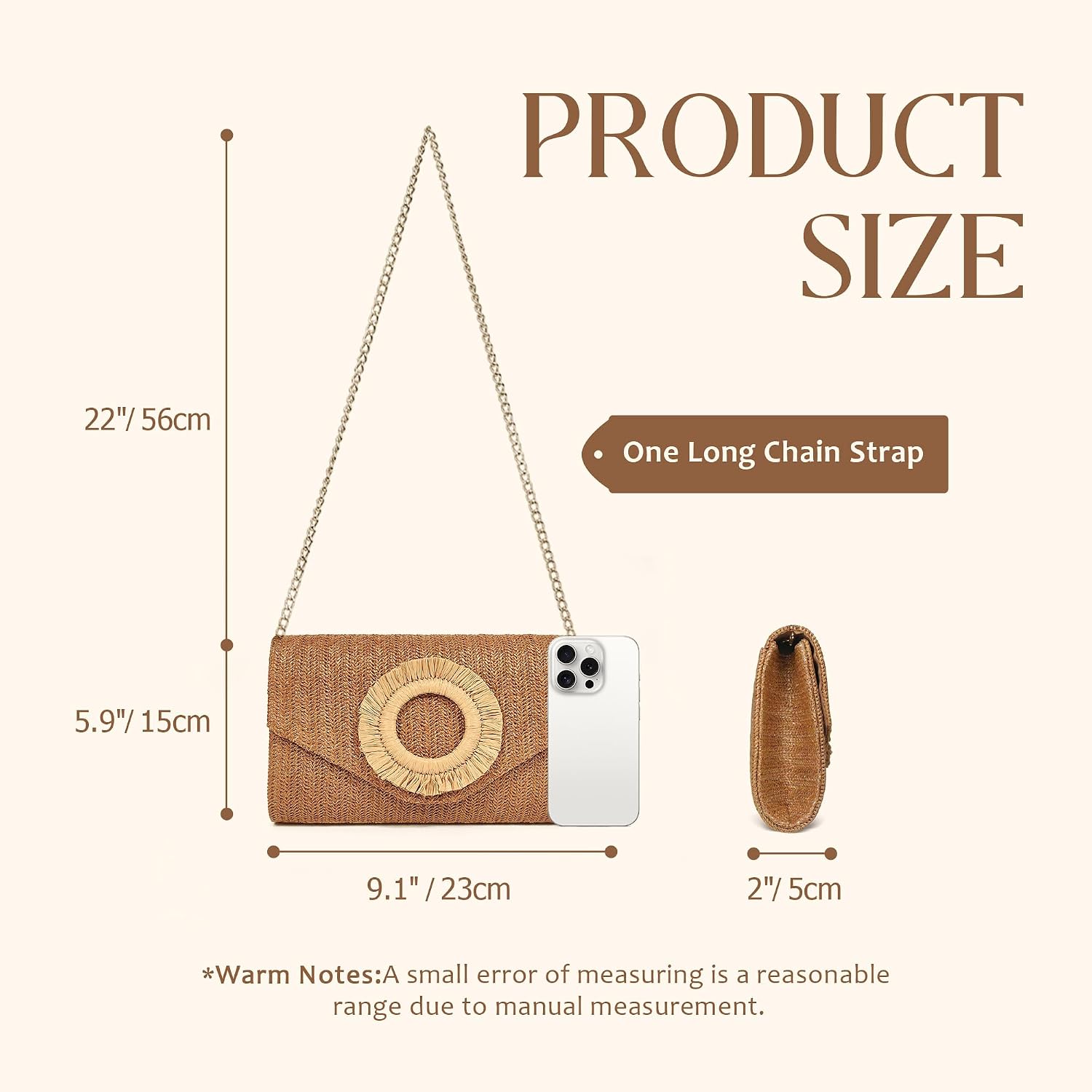 Women's Woven Straw Envelope Clutch with Gold Chain