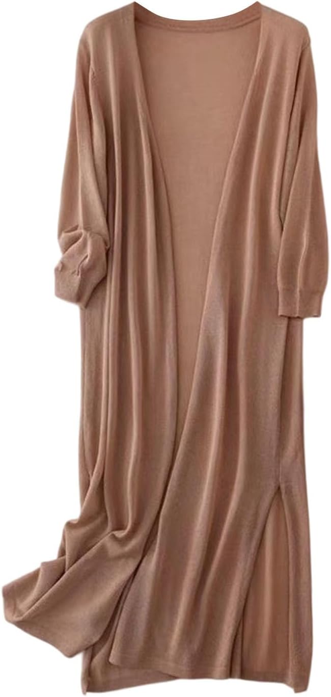Women's Long Sleeve Open Front Drape Sweater Cardigan Coat Maxi Duster Solid Lightweight Comfortable Outerwear