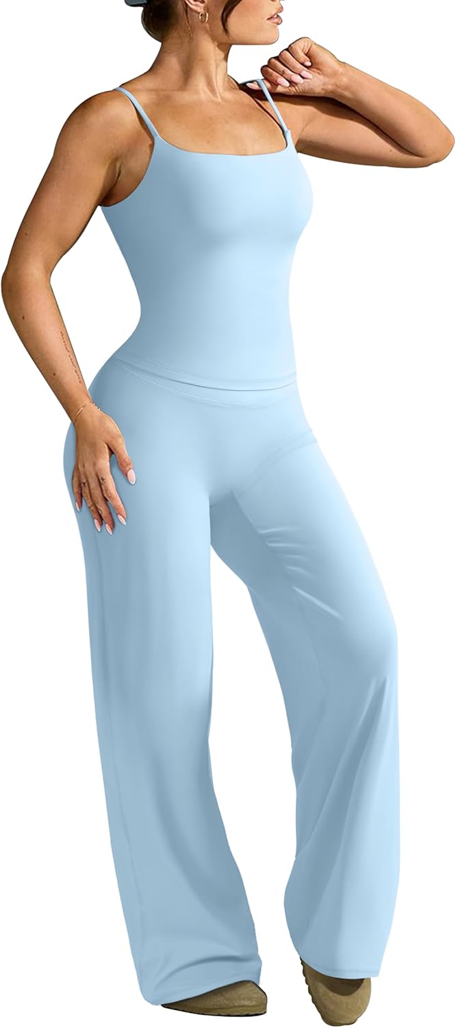 Workout Sets for Women Padded Tank Tops Matching Straight Leg Yoga Outfits