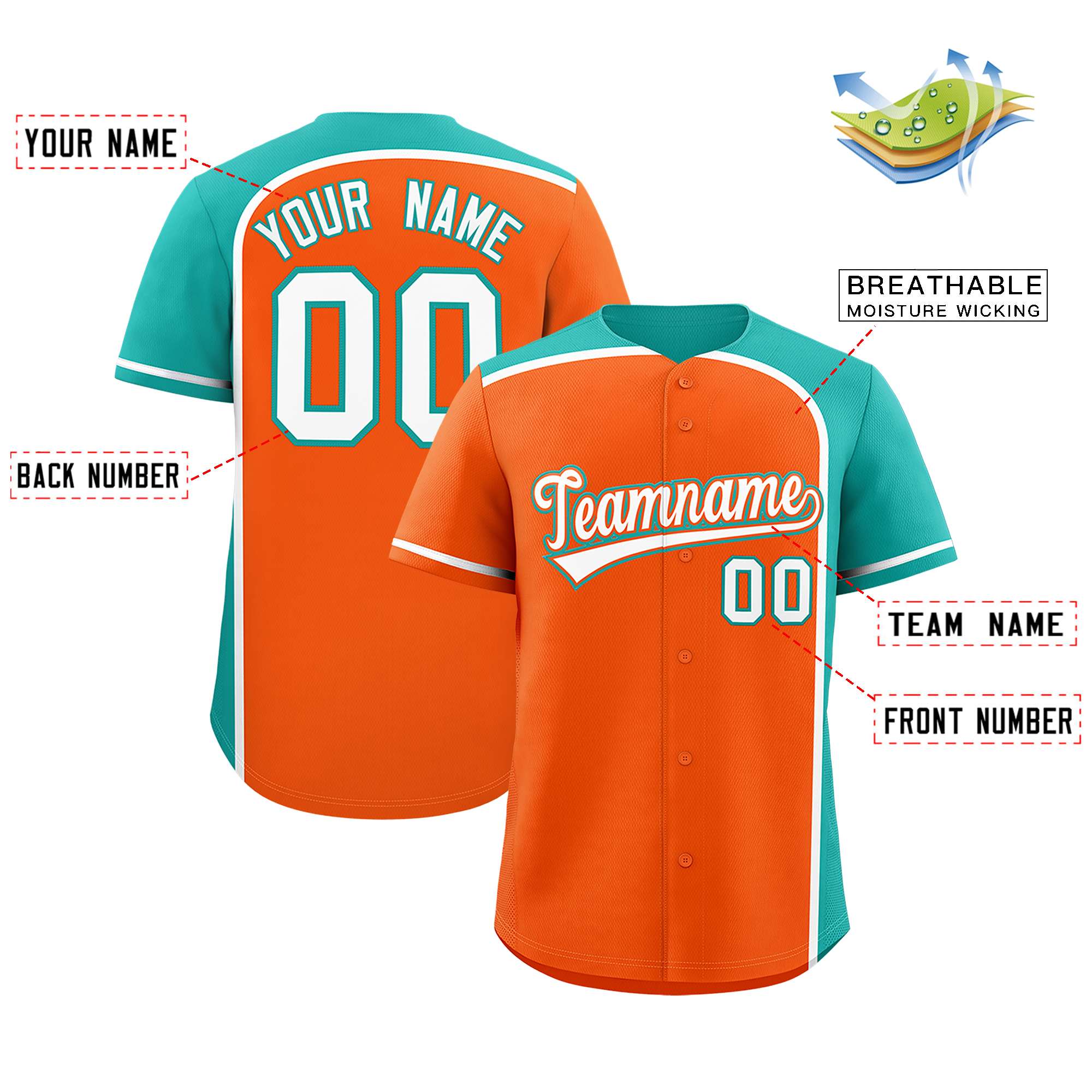 Benutzerdefiniertes, personalisiertes, authentisches Baseball-Trikot mit Farbblock