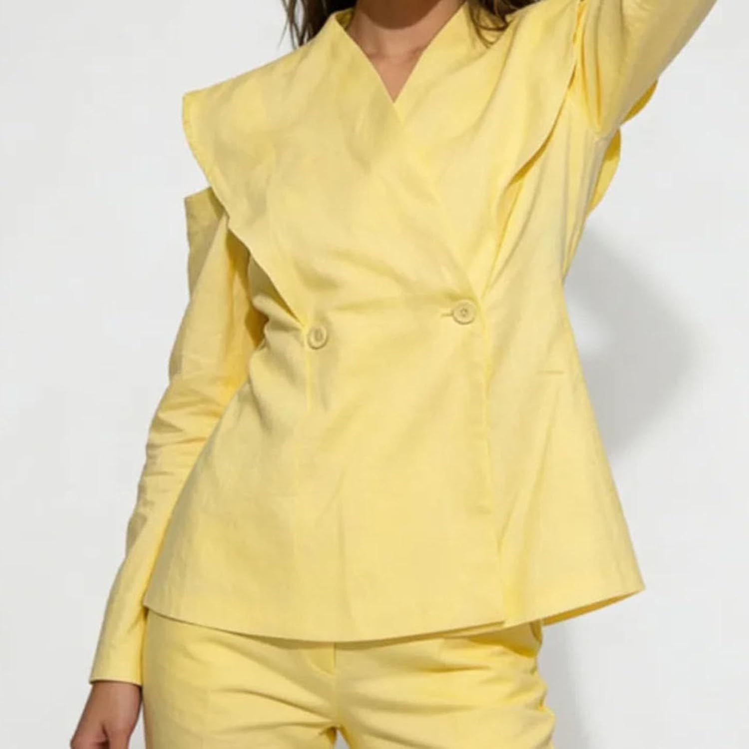 Women's Cold Shoulder Ruffle Collar Blazer Light Blue