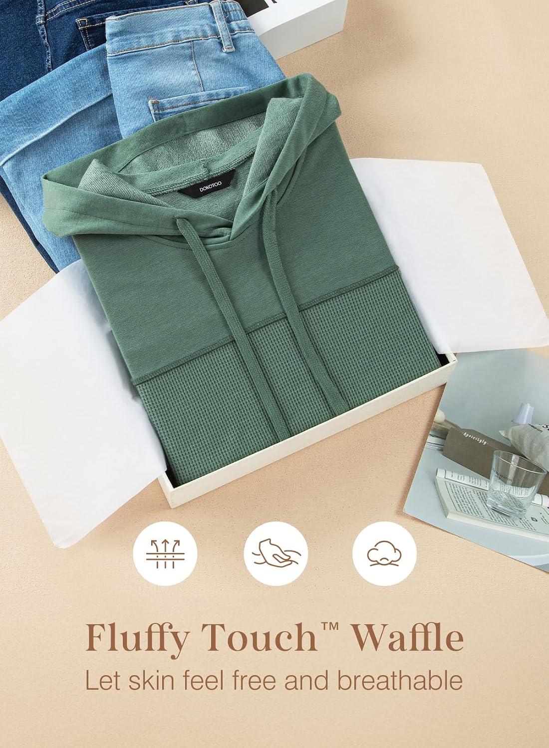 Womens Hoodies Casual Waffle Knit Long Sleeve Drawstring Pullover Sweatshirts Hooded Tops Womens Hoodies Casual Waffle Knit Long Sleeve Drawstring Pullover Sweatshirts Hooded Tops