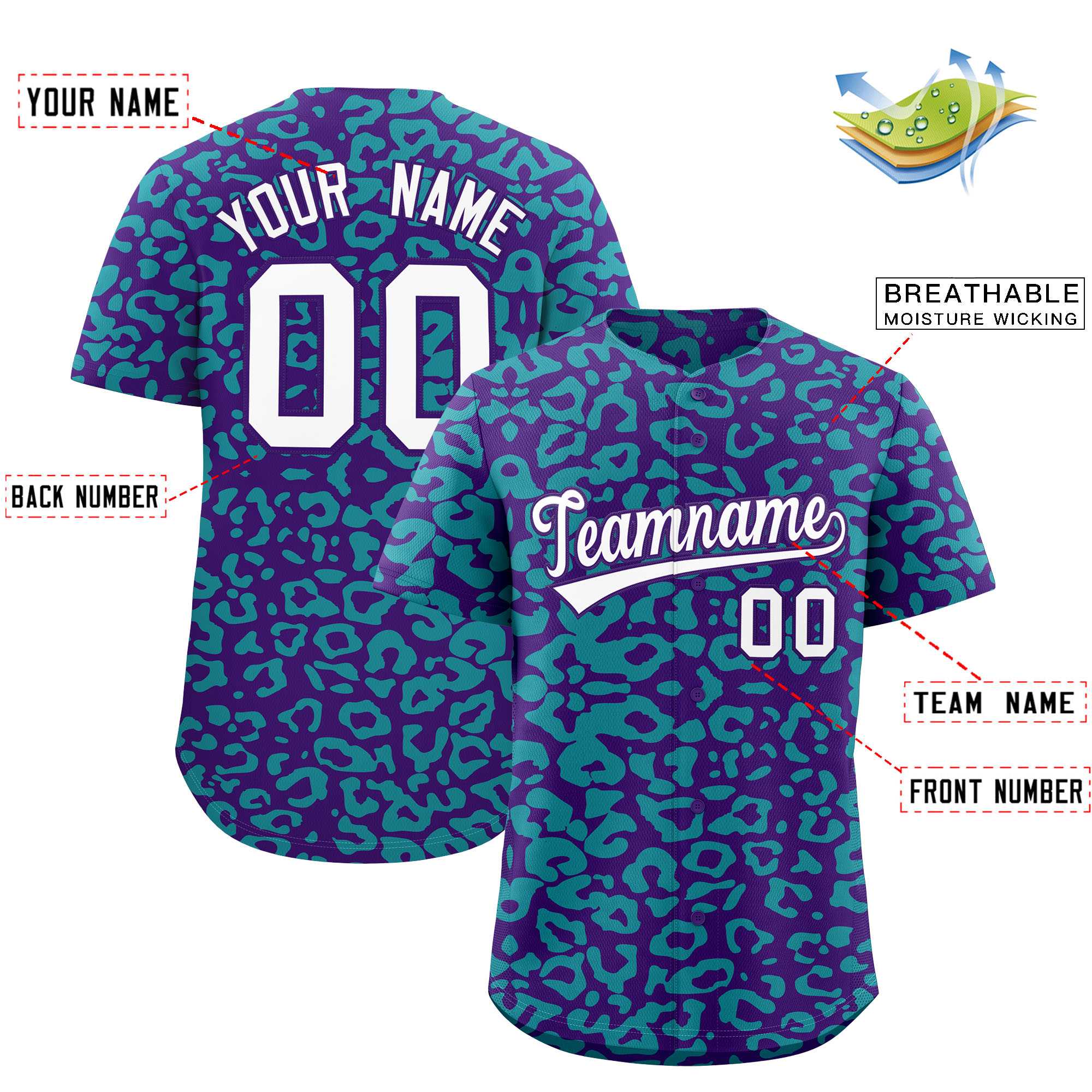 Authentisches Baseball-Trikot mit individuell gestaltetem Leopardenmuster