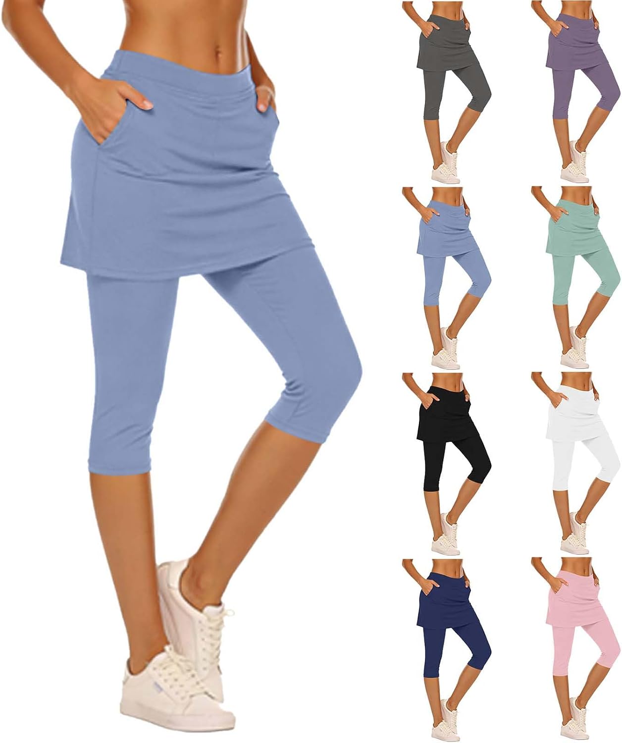 Skirted Leggings for Women Athletic Pickleball Tennis Skorts Capris Elastic Waist Workout Gym Yoga Pants with Skirts