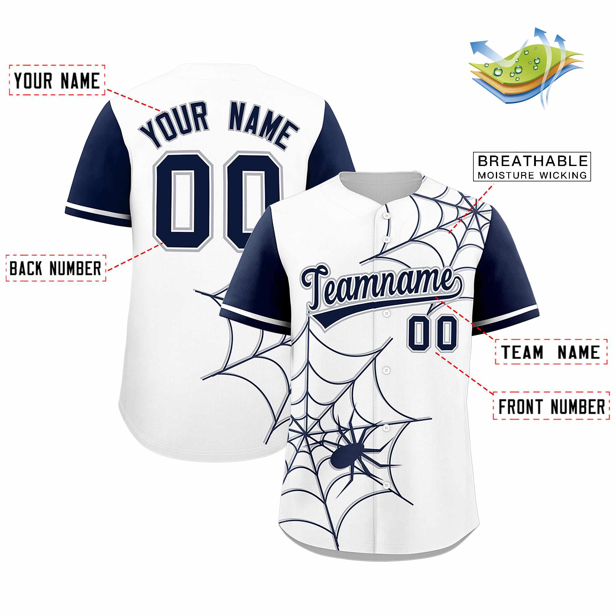 Benutzerdefiniertes Spinnennetz-Muster, Raglanärmel, authentisches Baseball-Trikot