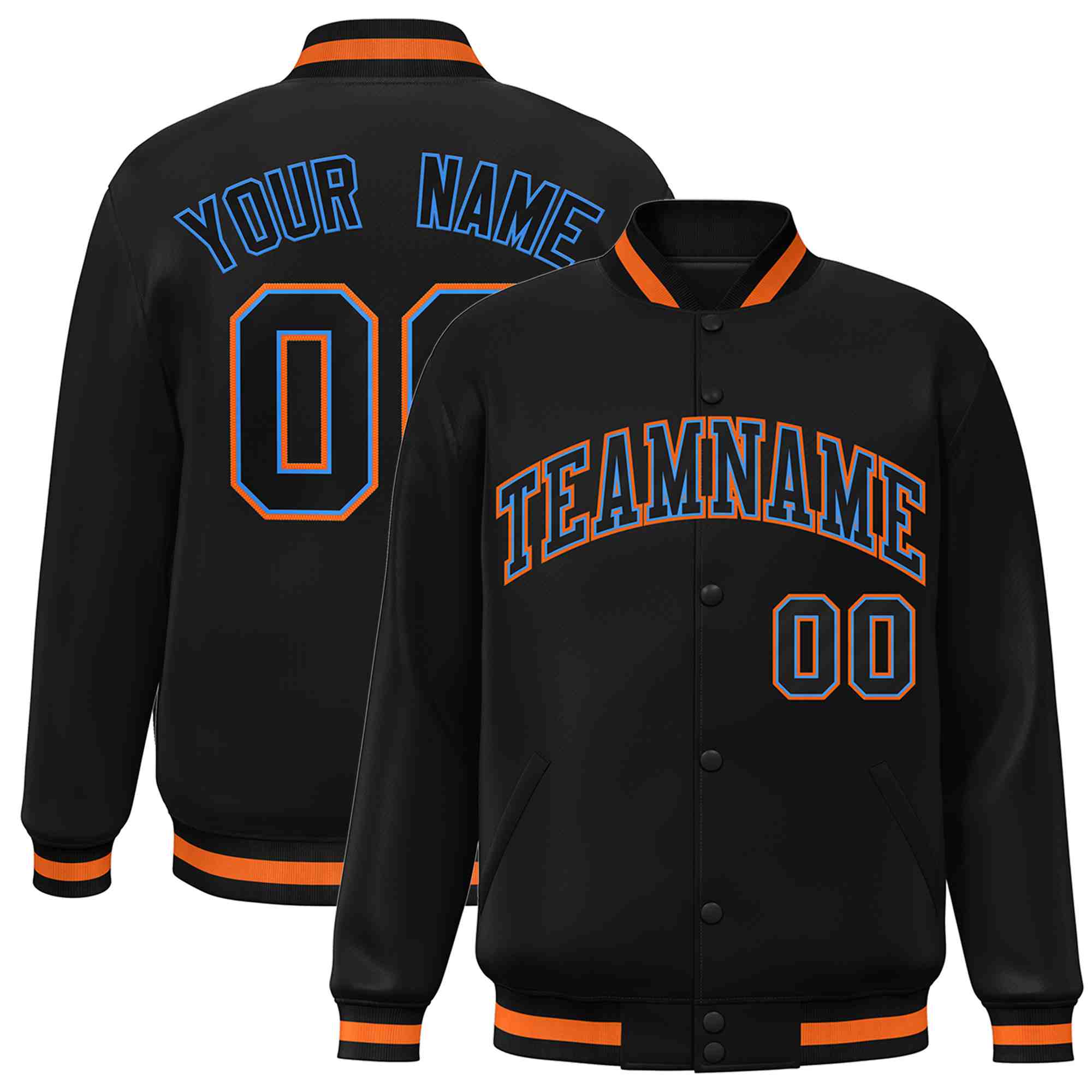 Custom Black-Powder Blue Classic Style Varsity Full-Snap Letterman Jacket