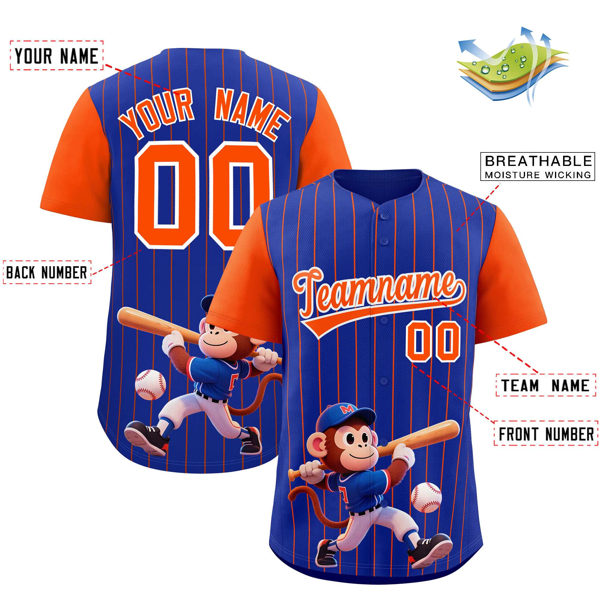 Authentisches Baseball-Trikot mit individuellem Streifen-Tiere-Graffiti-Muster, Raglanärmeln Authentisches Baseball-Trikot mit individuellem Streifen-Tiere-Graffiti-Muster, Raglanärmeln