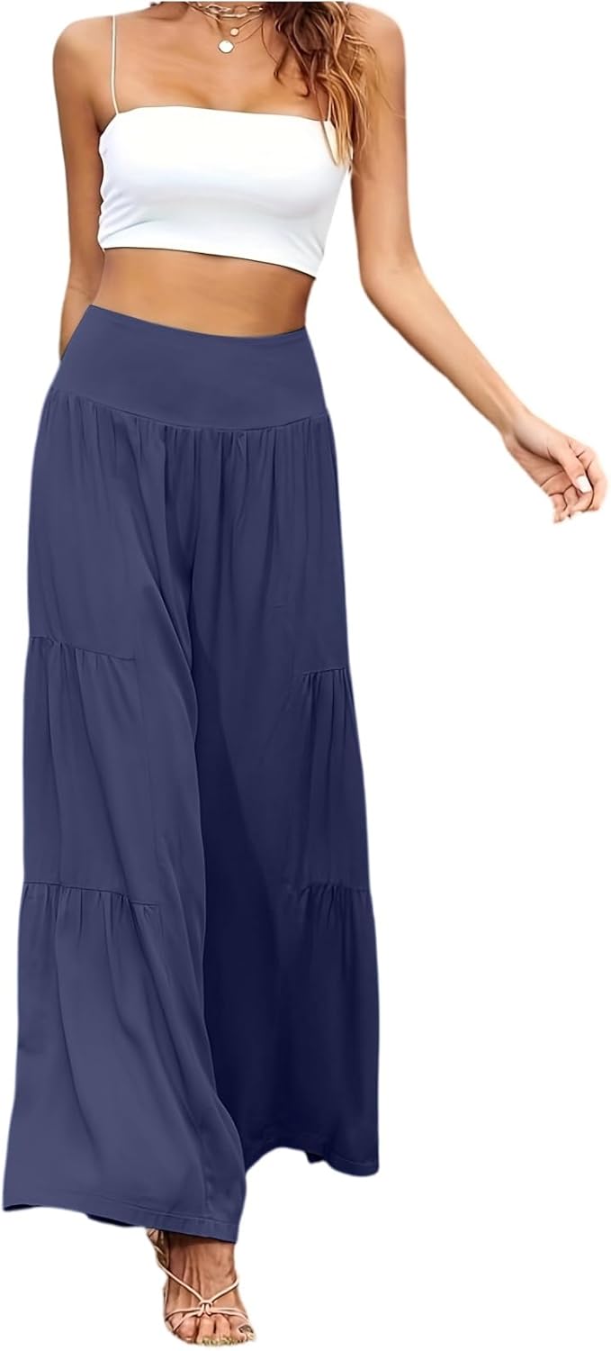 Palazzo Pants for Women Summer Casual Flowy Wide Leg High Waisted Ladies Lightweight Work Pant with Pockets