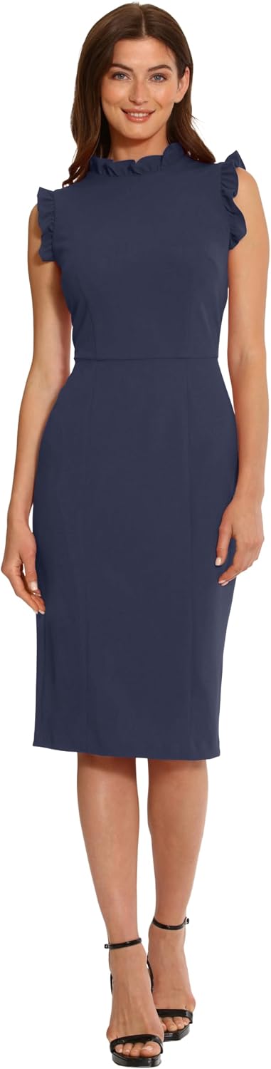 Womens Ruffle Neck and Armhole Sheath Dress