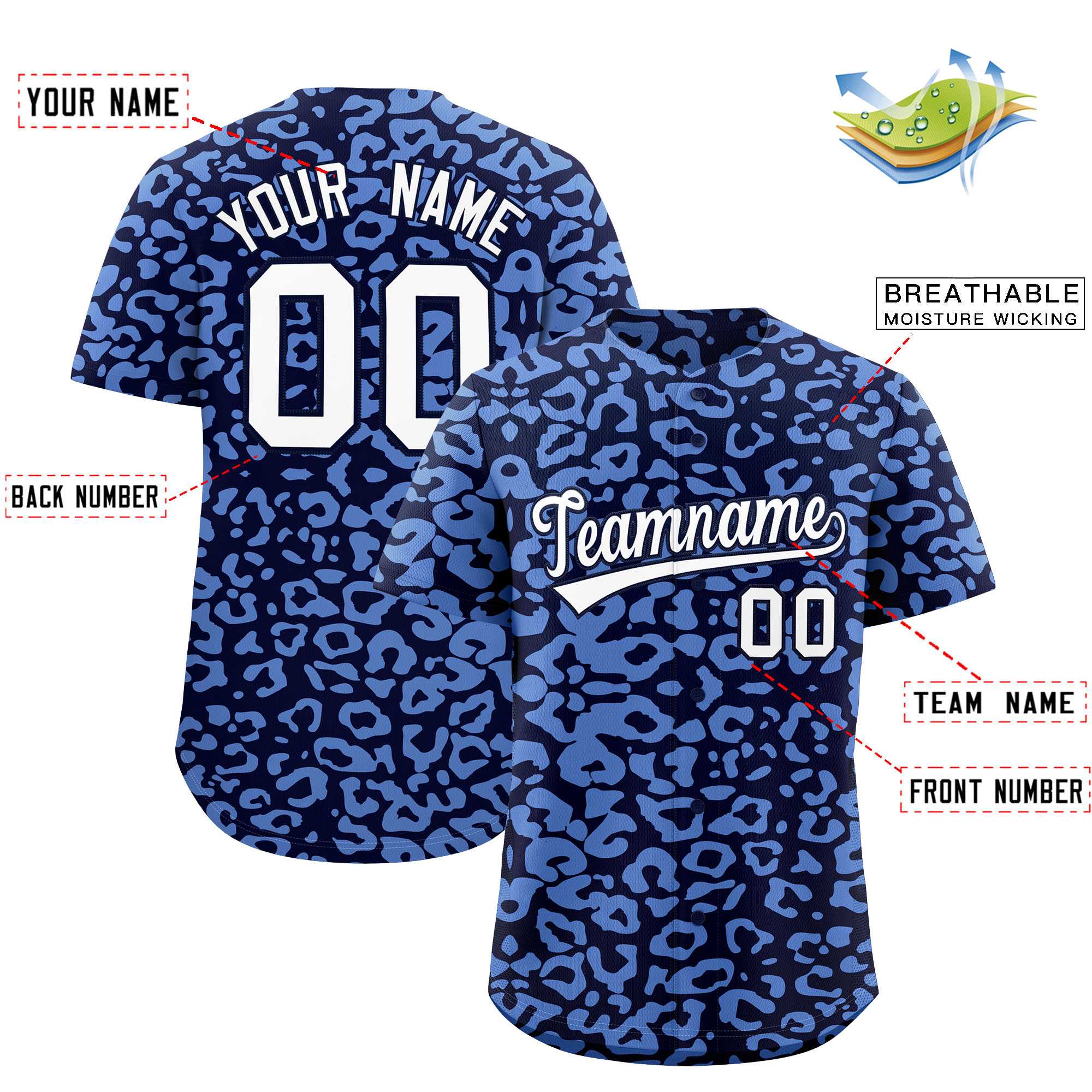 Authentisches Baseball-Trikot mit individuell gestaltetem Leopardenmuster