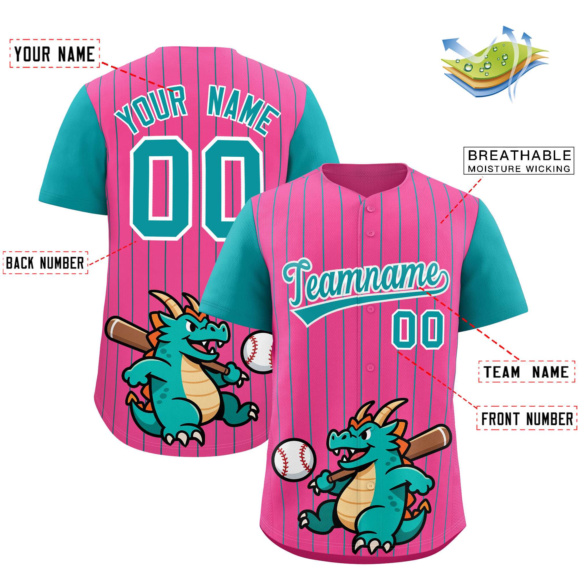 Authentisches Baseball-Trikot mit individuellem Streifen-Tiere-Graffiti-Muster, Raglanärmeln Authentisches Baseball-Trikot mit individuellem Streifen-Tiere-Graffiti-Muster, Raglanärmeln