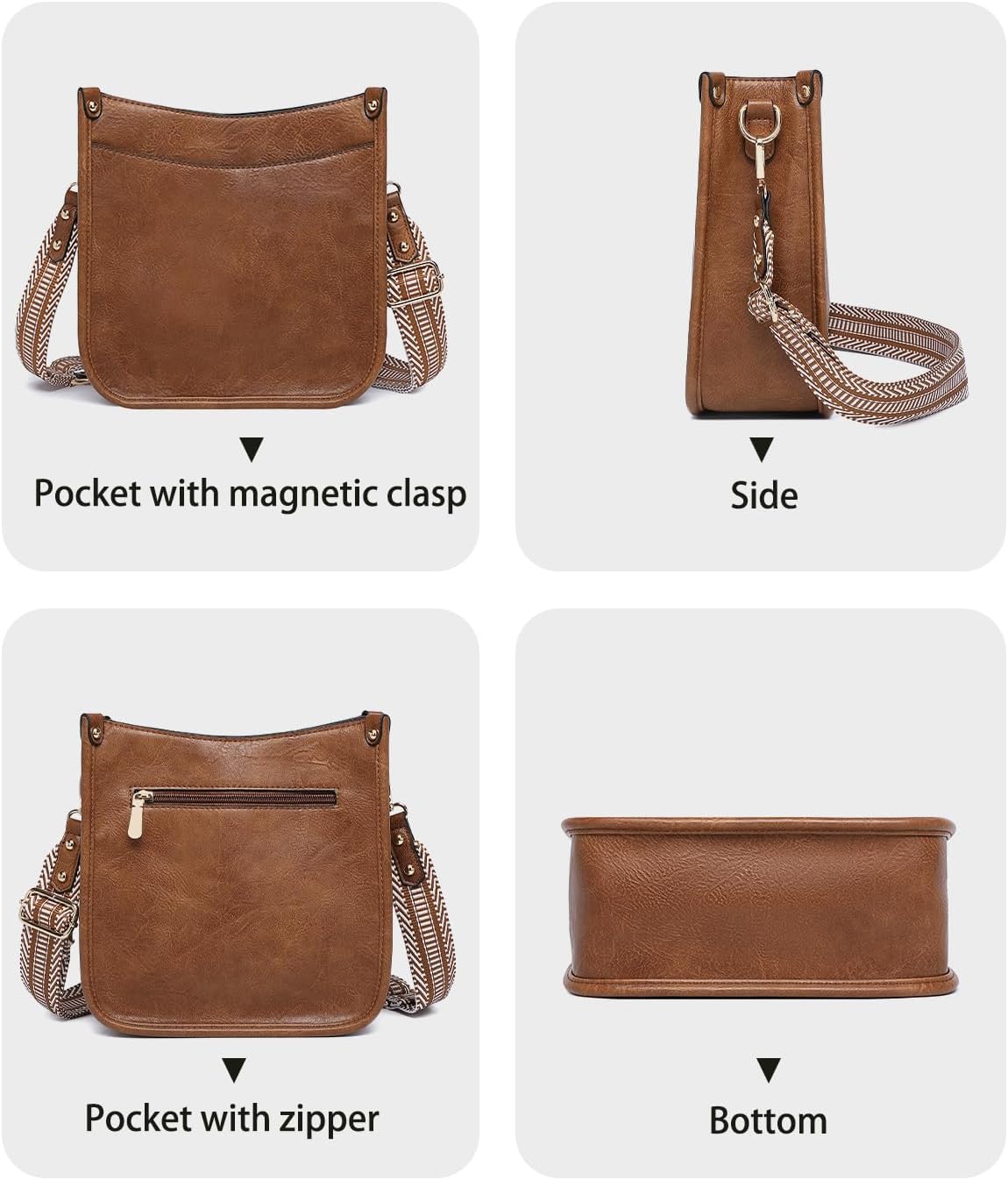 Women's Vegan Leather Hobo Bag Set 3 Pieces Brown Women's Vegan Leather Hobo Bag Set 3 Pieces Brown
