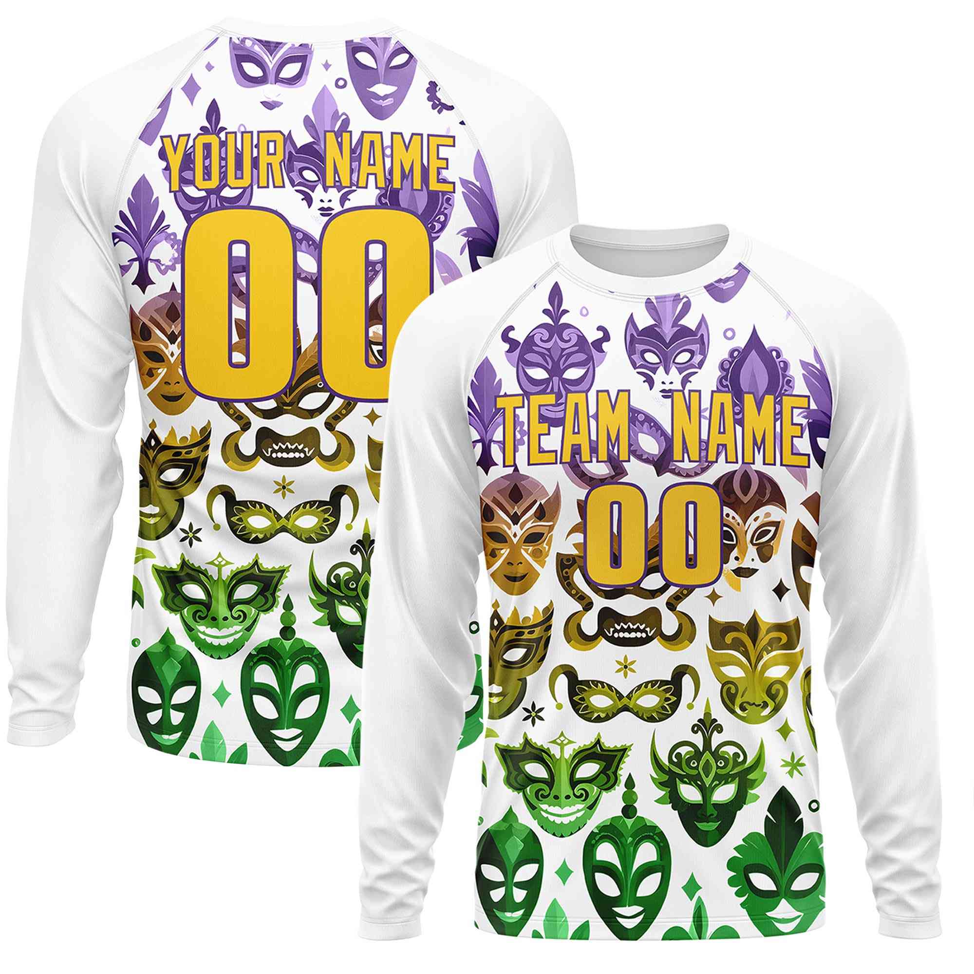 Benutzerdefiniertes, personalisiertes Mardi Gras Langarm-Performance-T-Shirt mit Rundhalsausschnitt